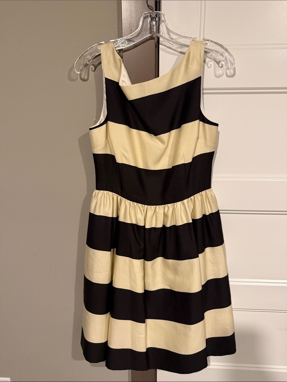 kate spade Black and Cream Striped Sleeveless Fit-and-Flare Midi Dress
